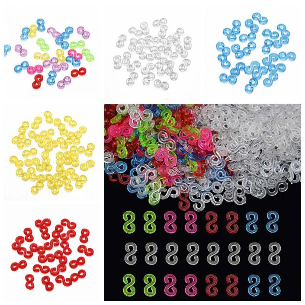 500pcs Acrylic Loom Bands Braid Hook Colorful Clasp Rubber Band Clips DIY Necklace Bracelet