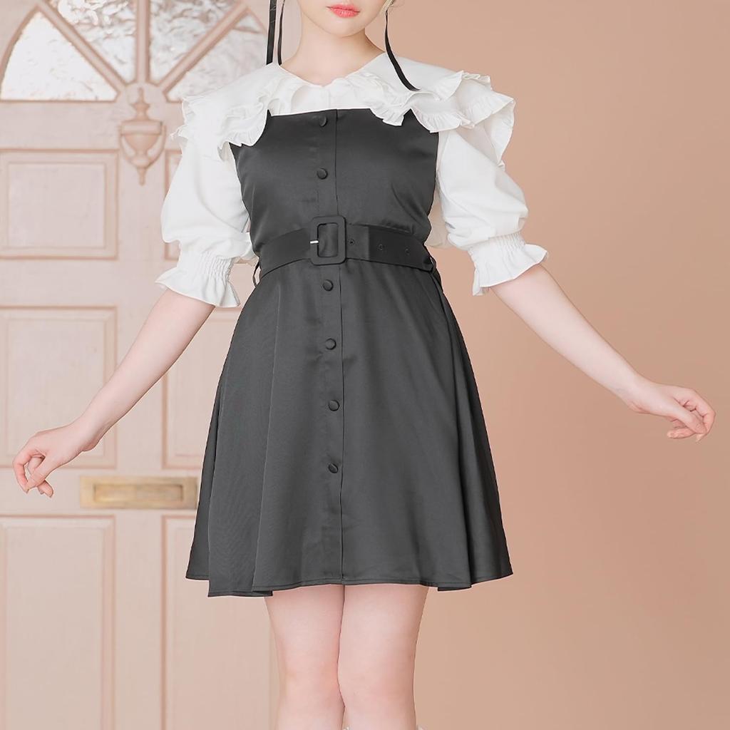 [Yumetembo] Jumper Skirt, Front Button Jumper Skirt Dress, Long, Navy
