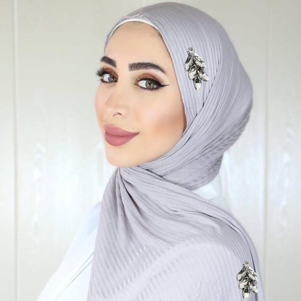 New Diamonds Ribbed Jersey Hijab Crepe Rhinestone Scarf Muslim Plain Soft Shawls Islamic Wraps Headband for Women