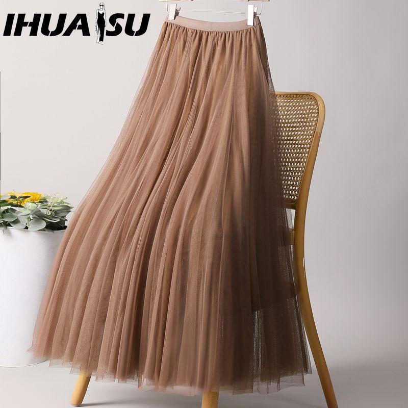 

IHUASU 28 кольорів Жіноча модна повсякденна літня весняна спідниця XL колір світло кави