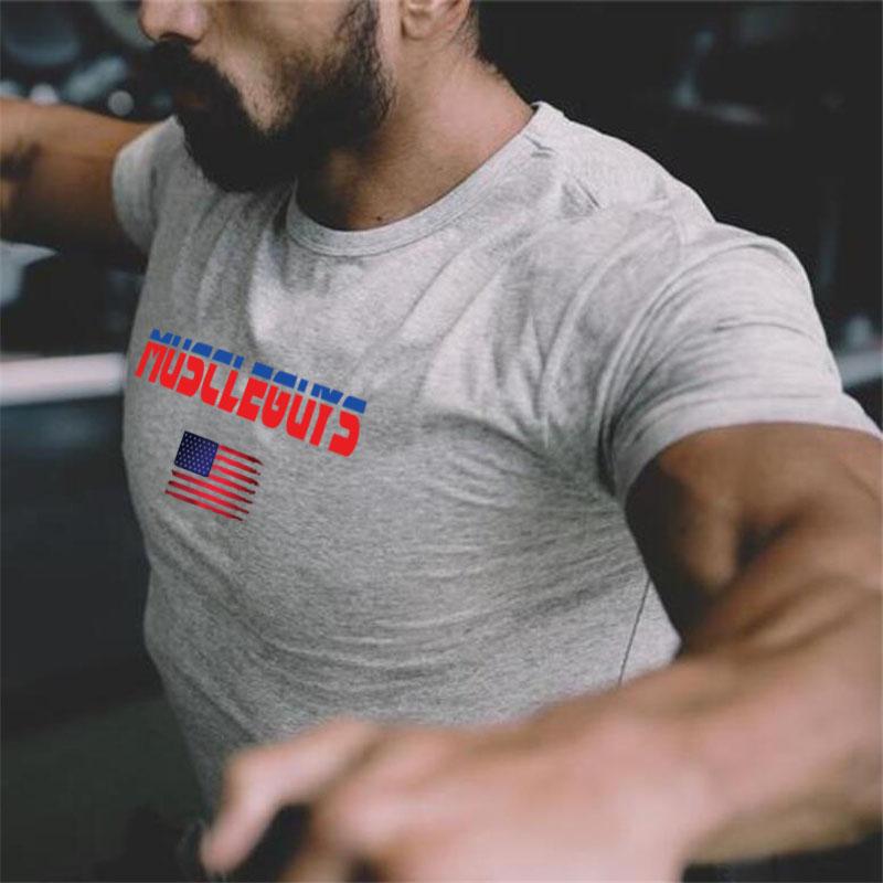 Summer Cotton Sports T-Shirts Mens Slim Fit Gym Fitness Male T Shirt Casual Running Bodybuilding Man Jogging Workout Clothing