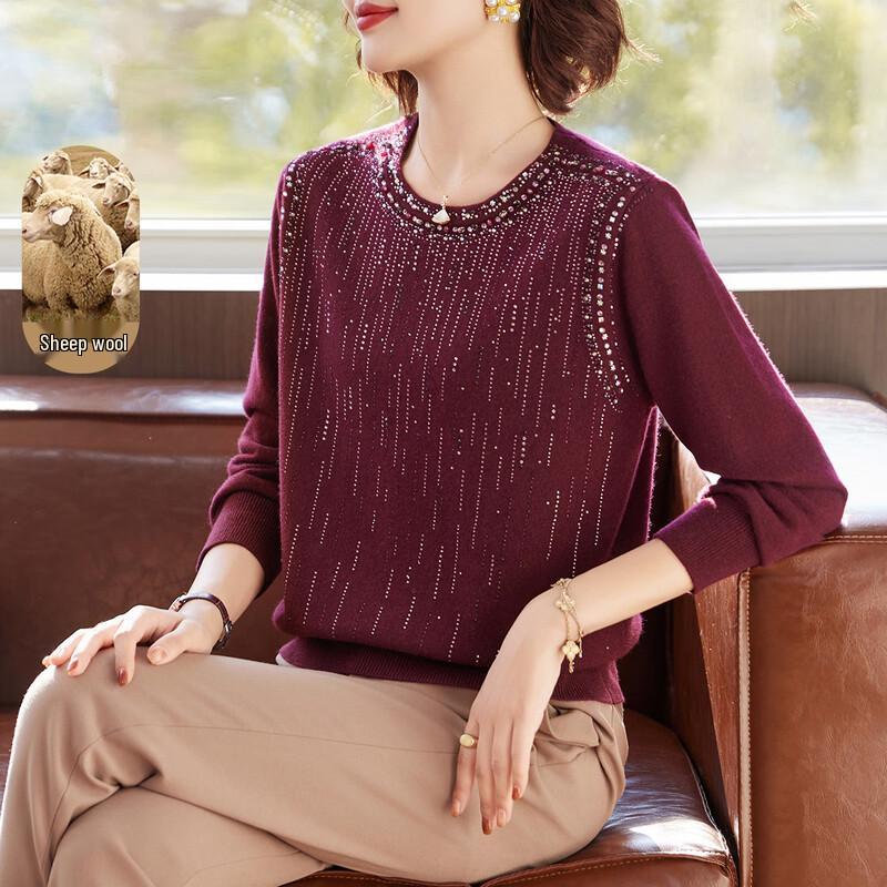 

Women s 100% Wool Rhinestone Knit Sweater for Autumn/Winter 3XL