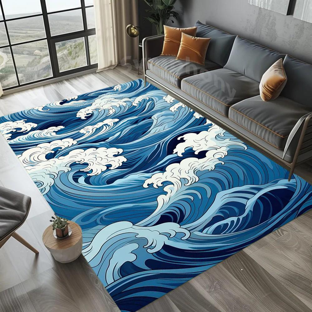 

Ocean Wave Carpet Mat Rug Blue White Modern 3D Effect Marine Non-Slip Durable Home Decoration Living Room Balcony Floor Mat 40x60cm