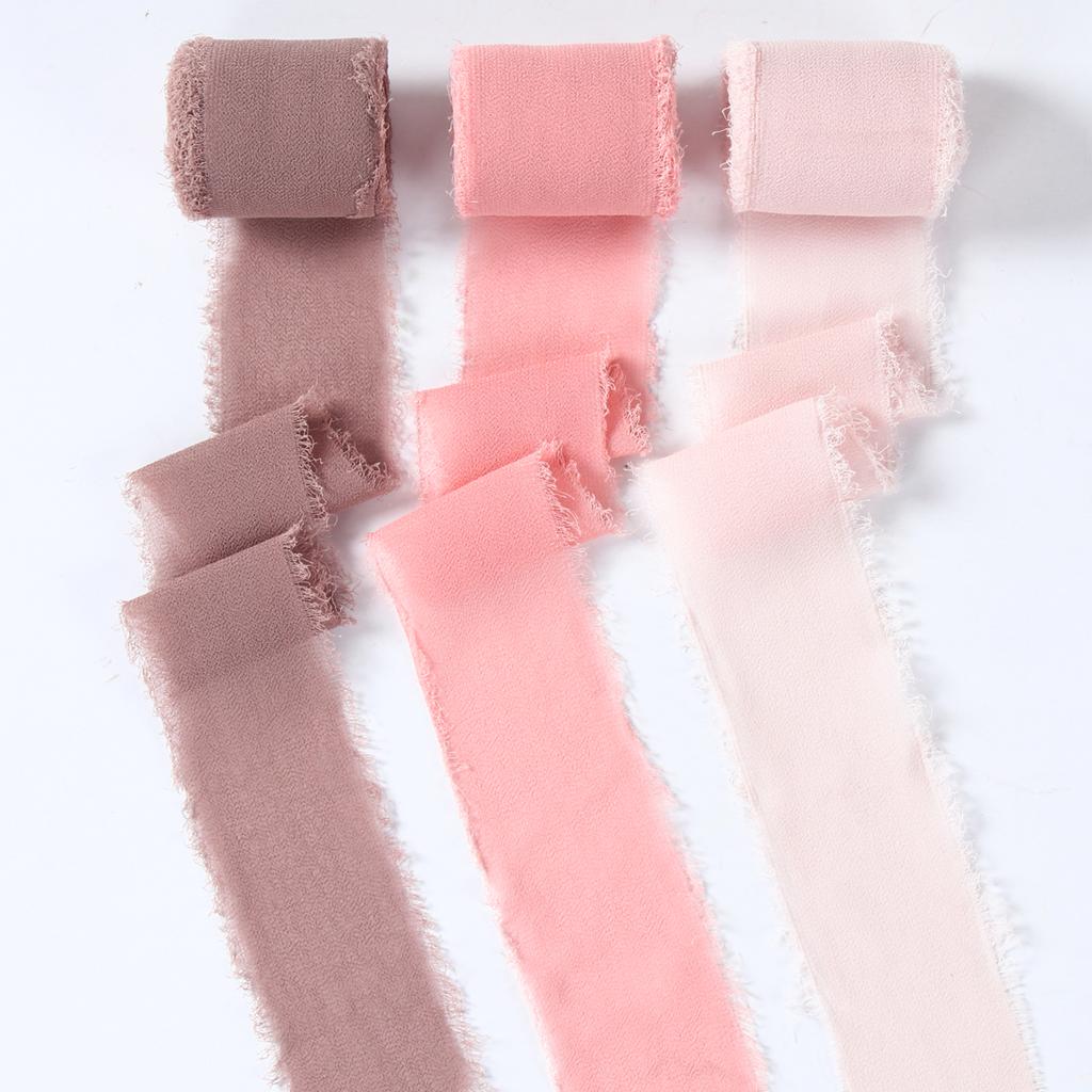 3 Roll/Set Ausgefranste Seidenbandkante Knitterchiffon Handgemacht Gerissen Hochzeitsparty Blumenstrauß Geschenkdekor Weihnachten Heimdekor