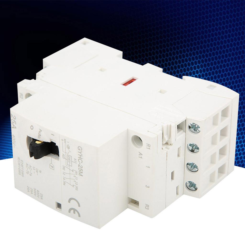 4P 25A 220V 50Hz DIN Rail Household AC Contactor with Manual Control Switch