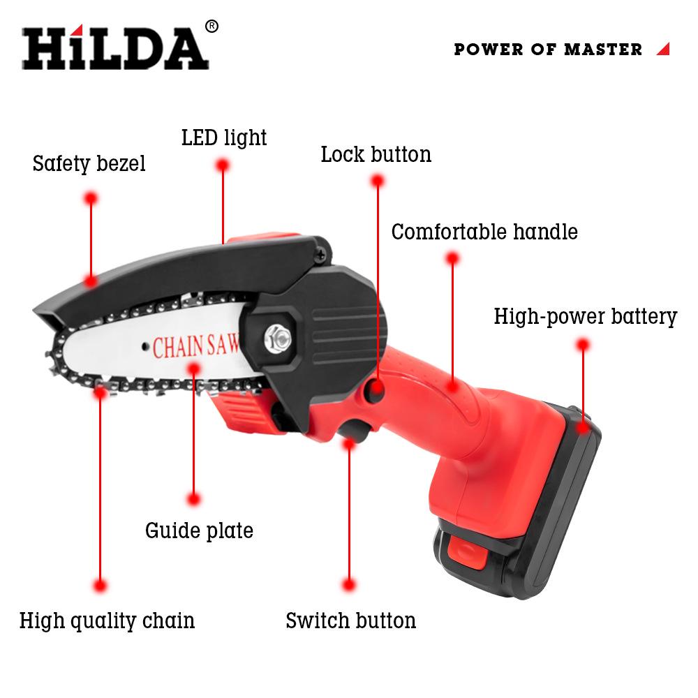 HiLDA 4-inch One-Hand Cordless Mini Electric Lithium Chain Saw for Garden Logging