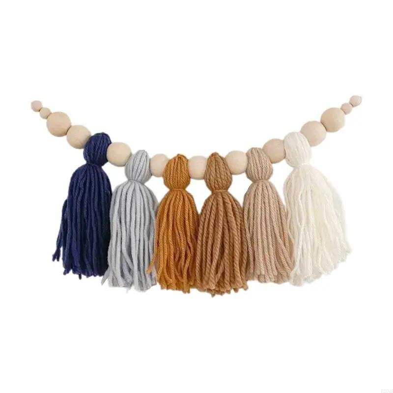 DIY Tassel Garland with Wooden Bead Party Backdrop Bohemian Home Wall Hanging Decoration for Bedroom Nursery Birthday