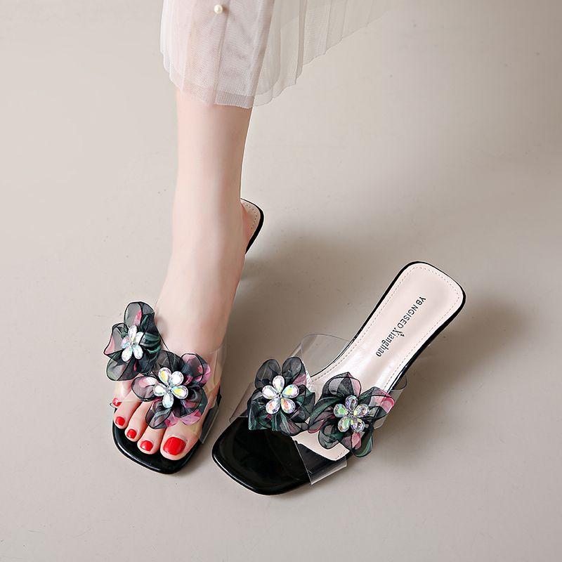 Fashion Woman Slippers Sexy Clear Sandals Heeled Open Toe Shoes for Women Unique Wholesale Chic and Elegant Cheap Liquidation 39 Slides