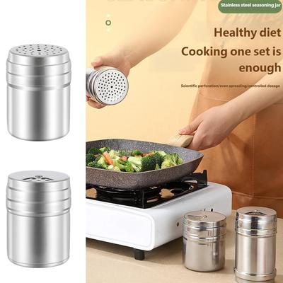 Pack of 2 Modern Stainless Steel Seasoning Jars Powdered Sugar Shaker for Grilling Camping Kitchen Accessories