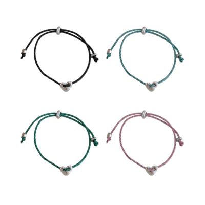Adjustable Rope Bracelet Colorful Heart Charm Bracelet Fashionable Wrist Jewelry Alloy Material Great for Everyday Wear