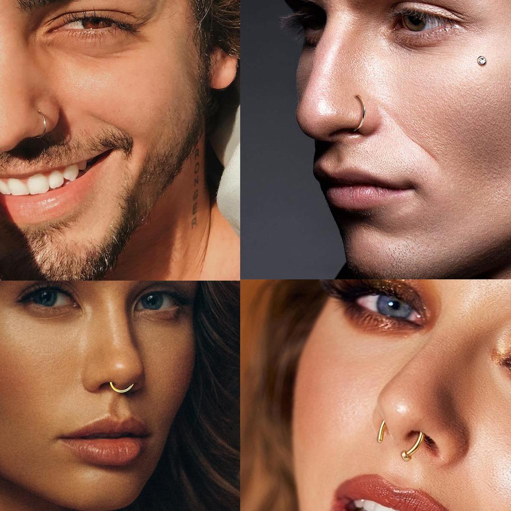 Fake Nose Ring Hoop Lip Labret Ring for Women Non Pierce Hoop Nose Ring Septum Hoop Ring Tragus Rook Ring Non Piercing Jewelry