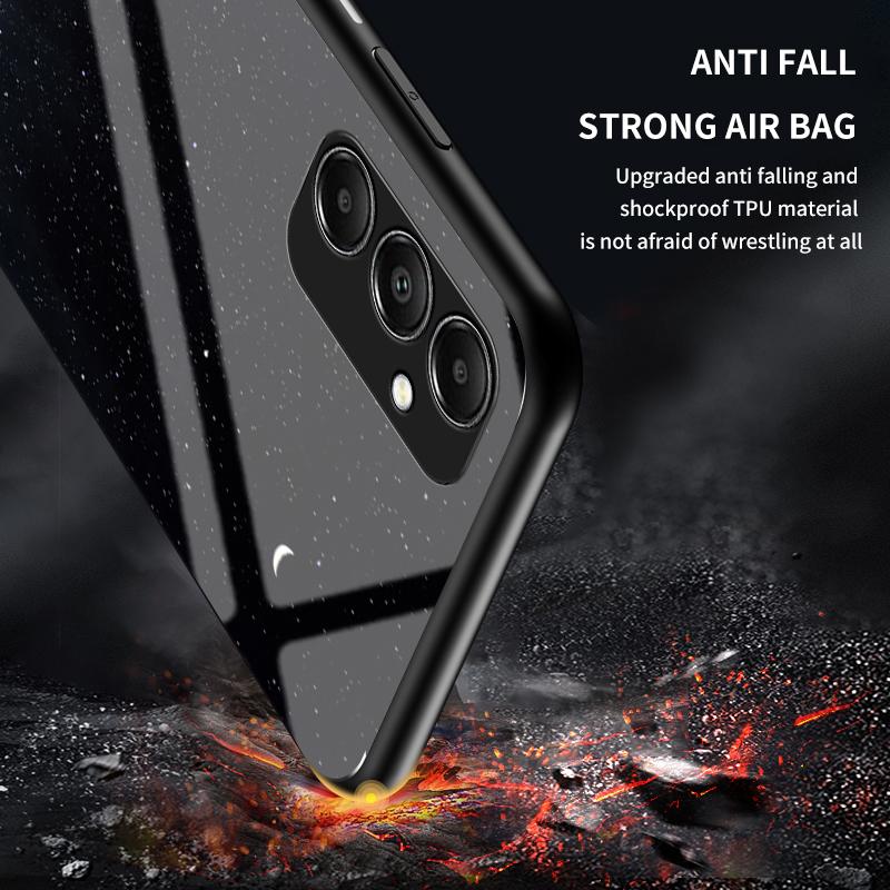 For Samsung Galaxy A05s 4G Case Starry Sky Pattern Tempered Glass+PC+TPU Anti-drop Phone Cover
