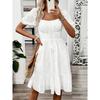 2026 Spring Summer Women's Solid Color Square Neck Short Sleeve Casual Midi Dress Cross-border Foreign Trade Ladies Elegant Dresses