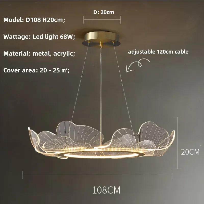 Modern Minimalism Hanging Lamp Ginkgo Acrylic Led Lustre Pendant Lights Gold Metal Dimmable Chandelier Light Living Room