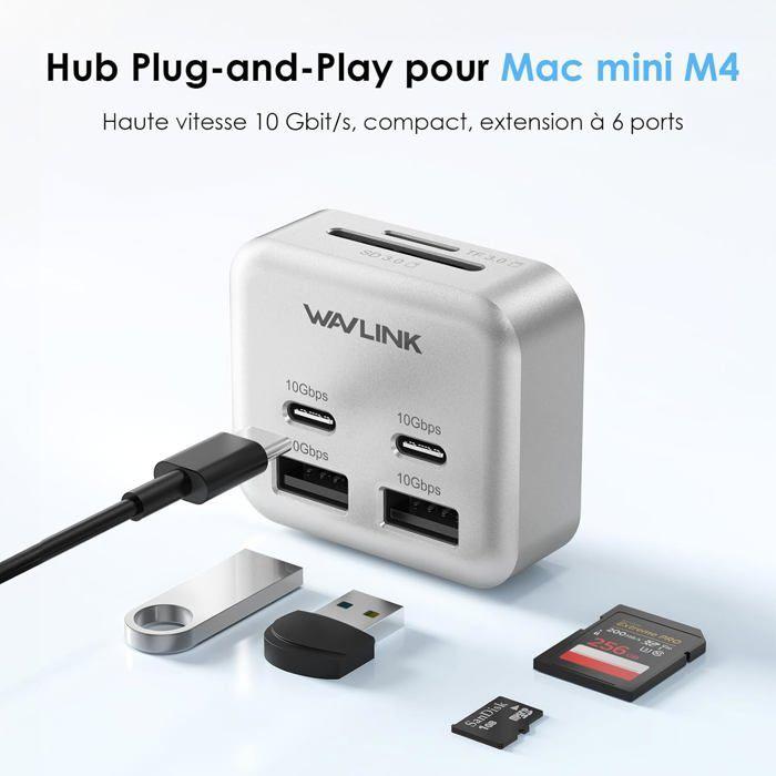 WAVLINK Hub 6 Ports pour Mac mini M4/M4 Pro | 2x USB-C 10G, 2x USB-A 10G, Lecteur SD/TF 3.0 | Transfert rapide &amp; connectivité…