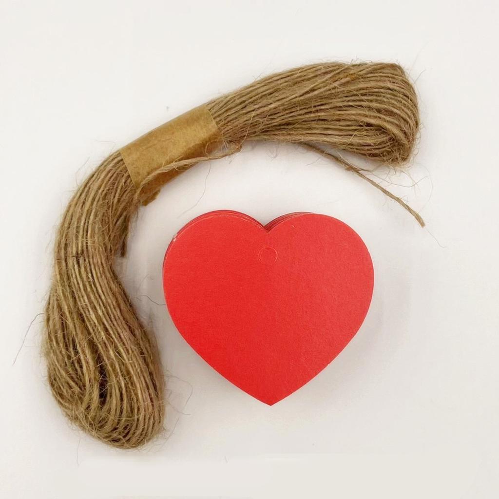 100pcs Heart Shaped Paper Tags with 20 Meter Hemp Rope Red Heart Price Tag Craft Hang Tags Love Tag Paper Blank Cards Label