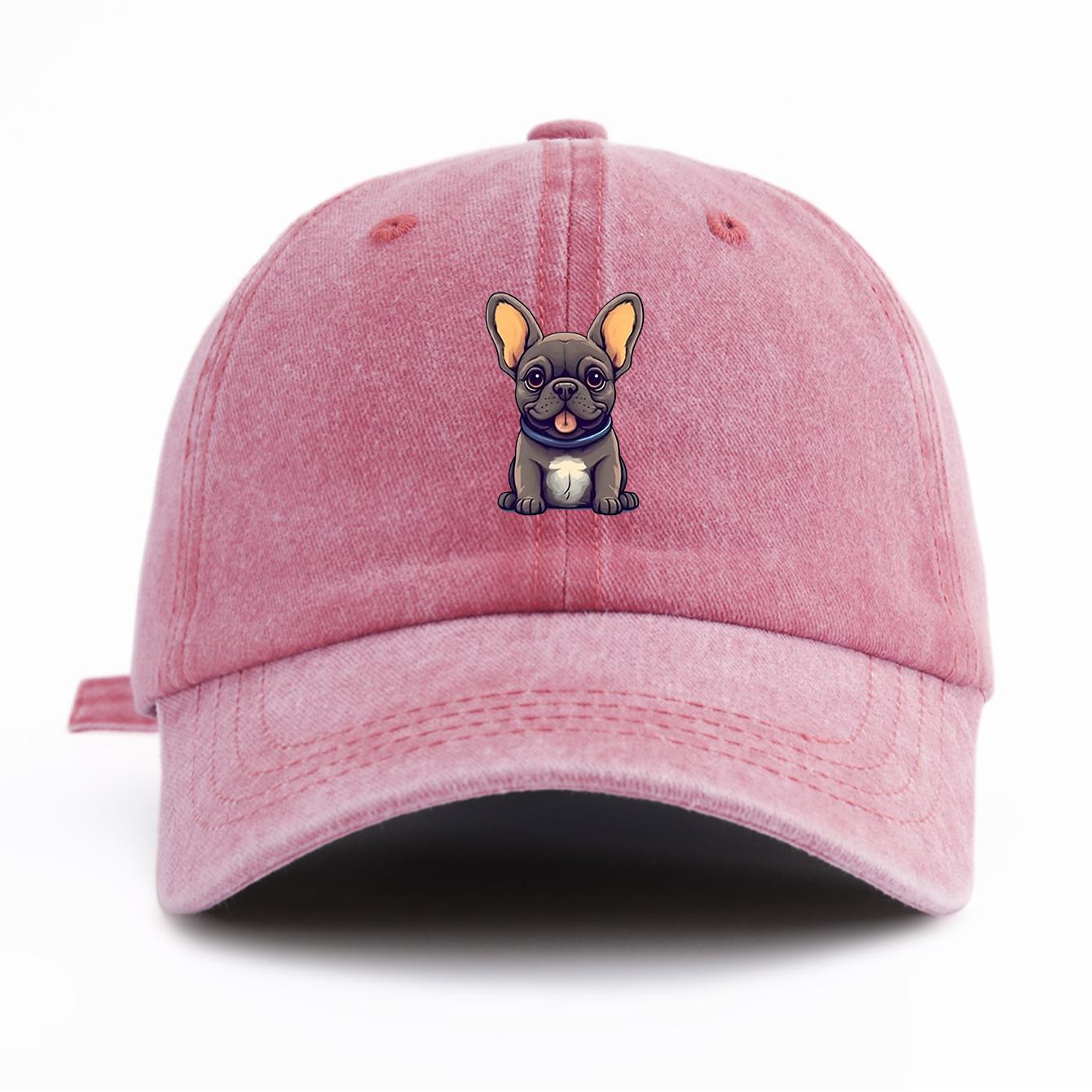 

1pc Bulldog Print Washed Baseball Cap for Adults, Minimalist Retro Style Casual Soft Adjustable Dad Hat, Perfect As Gift розовый
