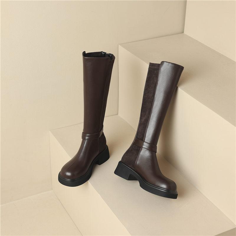 Women's high-heeled boots autumn and winter new thick-heeled large-size casual knee boots