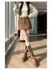 Retro Coffee Suede A-line Mini Skort for Women - Autumn/Winter High Waist Slimming Design
