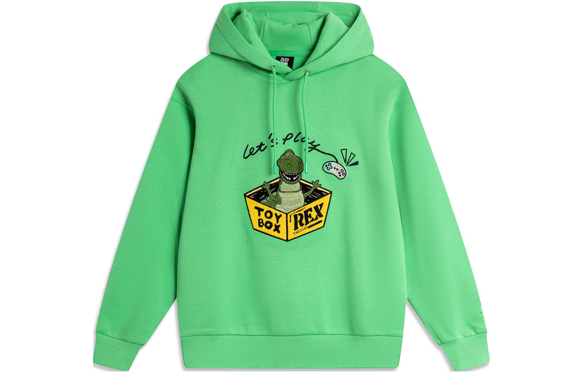 Li Ning x Disney Rex Collection, Cartoon Hooded Loose Fit Fleece Lined Pullover Sweatshirt Women s AWDU494-6 XL