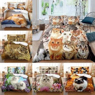 Ensembles de Literie Chat 3D Chatons Mignons Couette Housse de Lit Couette Housse de Couette Taie d'Oreiller Ensembles 2-3 Pièces Décoration Chambre Enfant Adulte