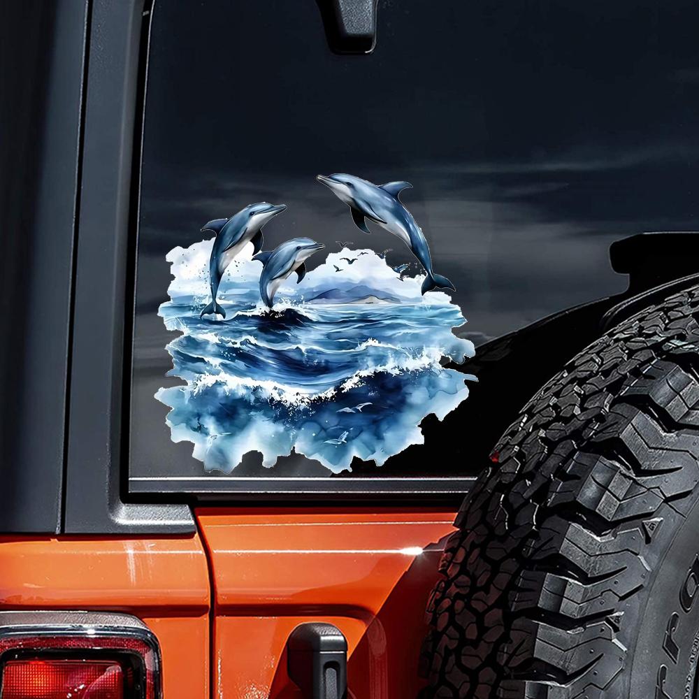 QT2111#15cm Delfin und Meer Vinyl-Aufkleber, Geeignet für Laptops, Flaschen, LKWs, Motorräder, Fenster