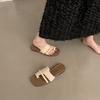 Design sense niche flat-bottomed brown toe slippers autumn and winter wear seaside beach sandals soft-soled women's shoes Roman shoes