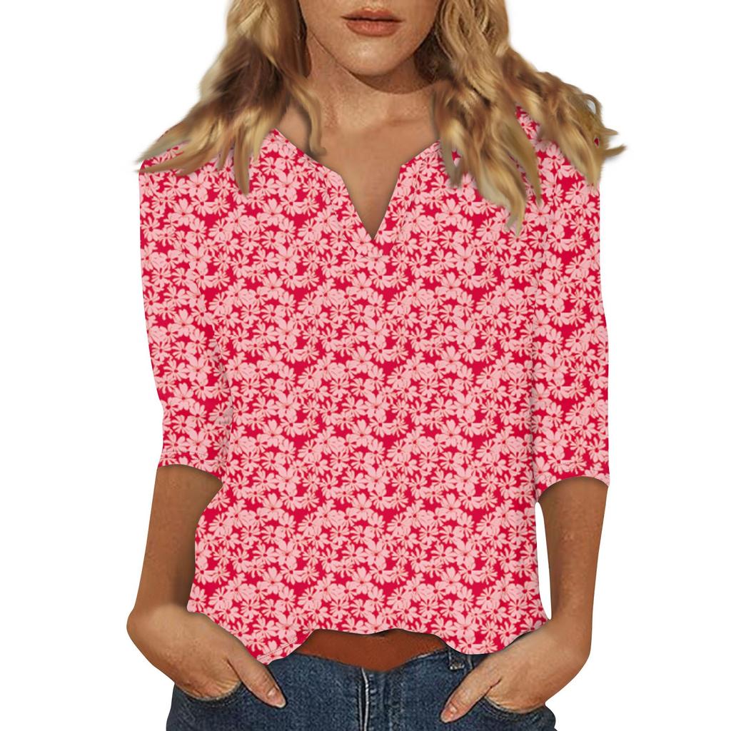 Damen T-Shirt mit Stehkragen und 3/4-Ärmeln und Aufdruck