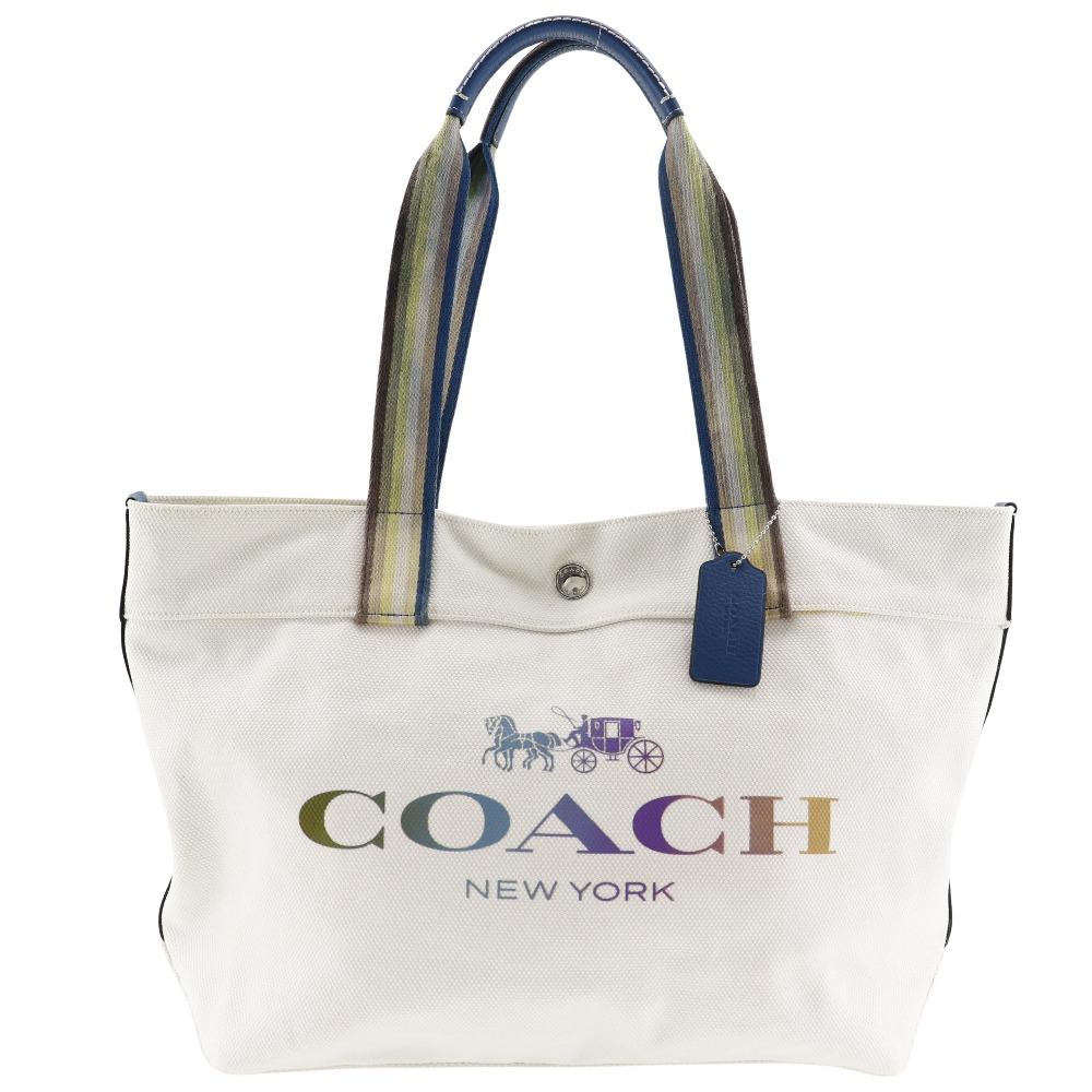 

COACH logo Tote Bag 91170 White cotton unisex Used