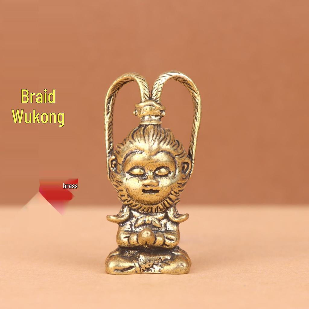 Handmade Brass Monkey King Ornament: Exquisite Braided Design and Solid Carving