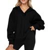 Women's Fashion Long Sleeve Solid Color V-Neck Loose Sweatshirt Top
