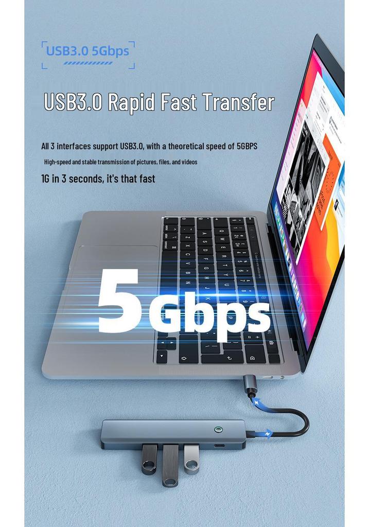Three-in-One Type-C Multifunctional Dock: 4K HDMI, PD100 Fast Charging, USB 3.0 Ports