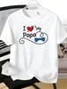 Unisexs Cotton Tee I Love My Papa Heart Bow Tie Swirl Print Crew Neck Short Sleeve Casual Tees For Dad Family Holiday Daily Gift