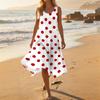 Women's Casual Sleeveless Polka Dot Midi Dress with Asymmetric Hem, Round Neck