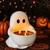 Ceramic Ghostly Figurine Candle Stand Halloween Themed Decorative Accent Candy Serving Tray For Holiday Table Setting