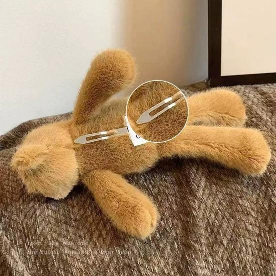 Hair Claw Cartoon Plush Bear Doll Bowknot Decor Hair Clip Clamping Tooth Design Strong Grip Hair Pin Hair Accessory