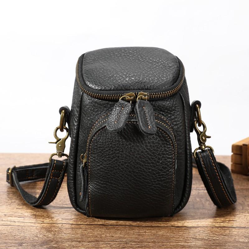 Genuine Leather Men s Retro Waist Bag With High-end Feel Wearing Belt Casual Diagonal Cross Single Shoulder чёрный