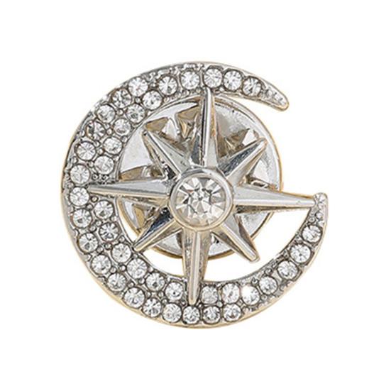 Moon Star Design Brooch Pin for Women, Rhinestones Inlaid Brooch Pin for Dress, Coat, Shawl, Zinc Alloy Badge for Mother, Wedding
