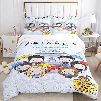 Friends Funny Anime All Season Bedding Set Printed Bed Set With Pillowcase Bed Duvet Cover Single Double Queen Super King Size