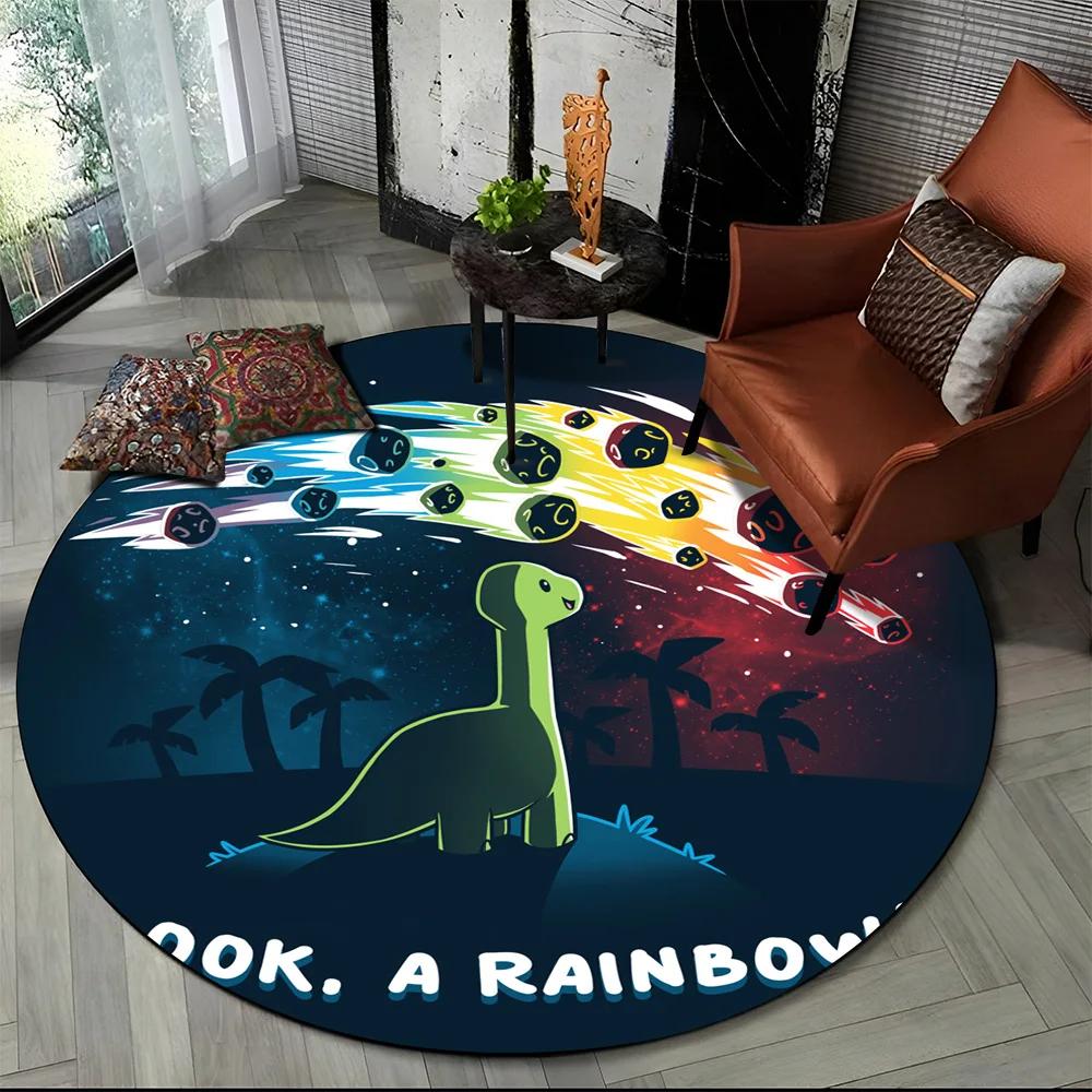 Cute Dino Dinosaur Space Children Cartoon Round Carpet Rug for Living Room Bedroom Chair Decor,Pet Area Rug Non-slip Floor Mat