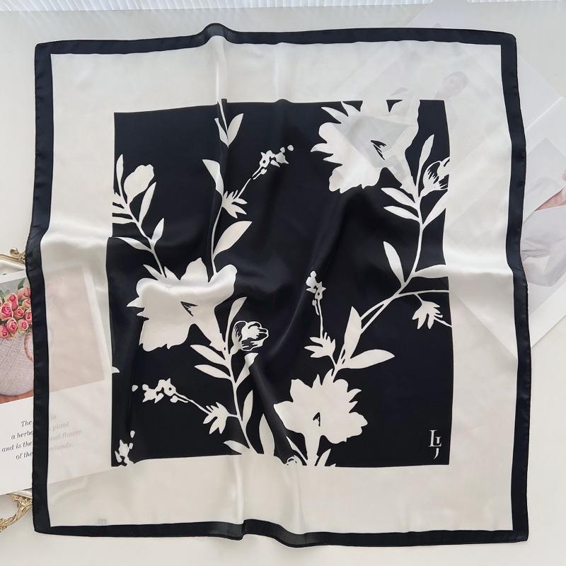 68cm Literary Flower Scarf Women's Spring and Summer New Imitation Silk Scarf High-end Fashion Versatile Headscarf Shawl