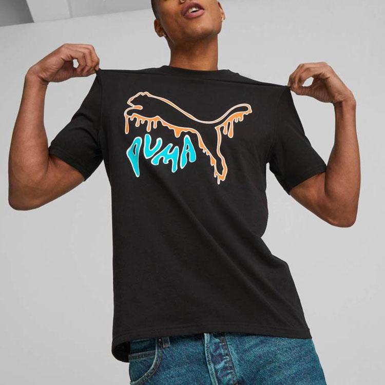 PUMA Logo Print Crew Neck Short Sleeve T-Shirt Men Tops Black 622554-01