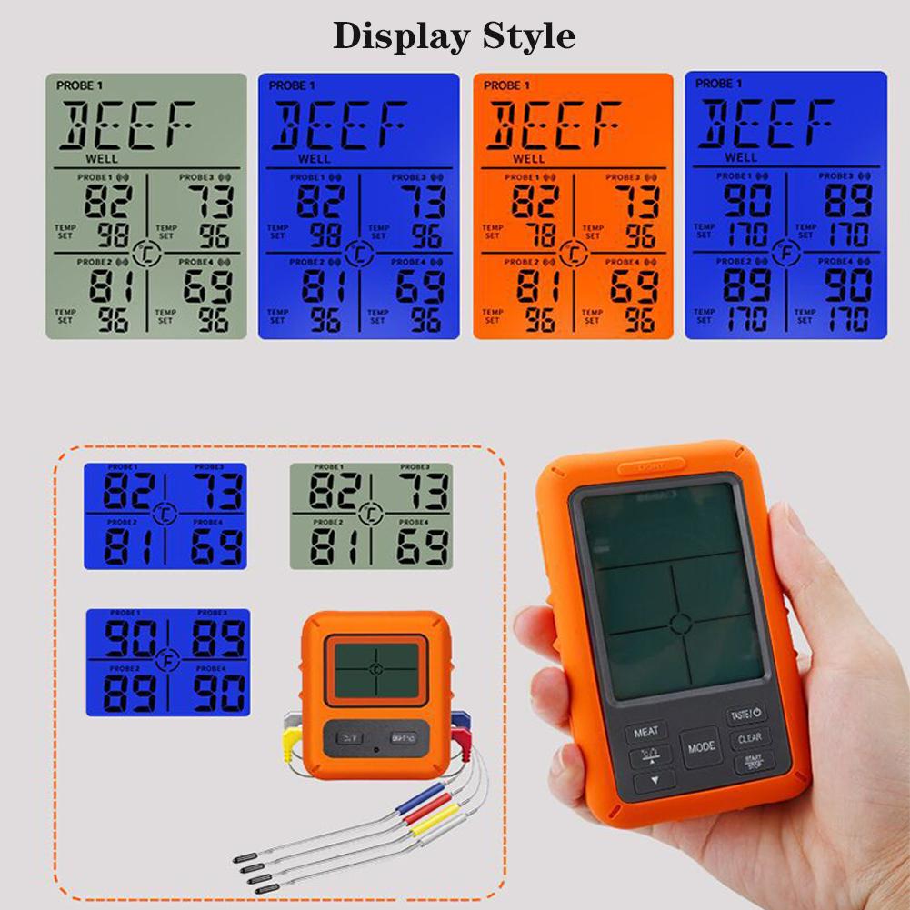 Trådlös Kötttermometer Digital Fjärrstyrd Grilltermometer 4 Sonder 9 Köttlägen