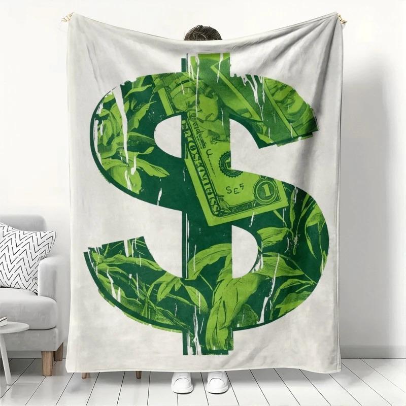 Green Dollar Sign Print Blanket Soft Flannel Throw Blankets for Couch Bed Sofa Cozy Warm Home Decor Blanket for All-Season