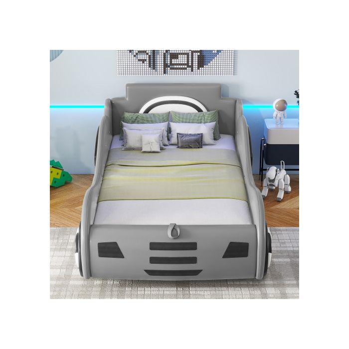 Lit enfant - MUVOE - Lit voiture - 90 x 200 cm - Avec rangement - Gris