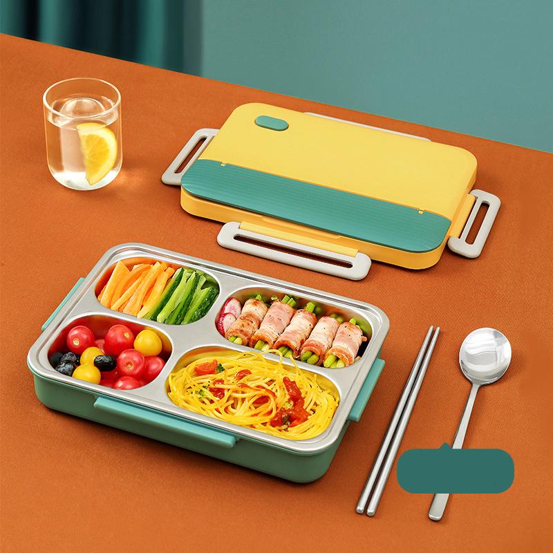 

MeyJig Lunch Box из нержавеющей стали, герметичный, портативный контейнер для еды Bento Box с 4 сетками, 930 мл жёлтый
