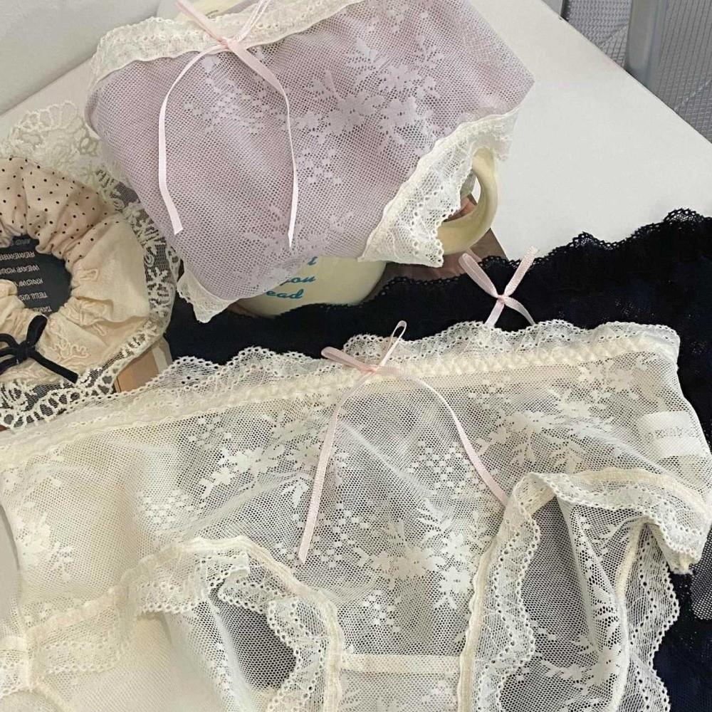 Mid Waist Lace Panties Briefs Mesh Lace Briefs Breathable Underwear for Women  Female Lingerie