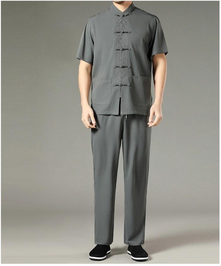 Men's 2022 Summer Short Sleeve Tang Suit: Cotton Linen Two-Piece Set for Middle-Aged and Elderly Casual Wear