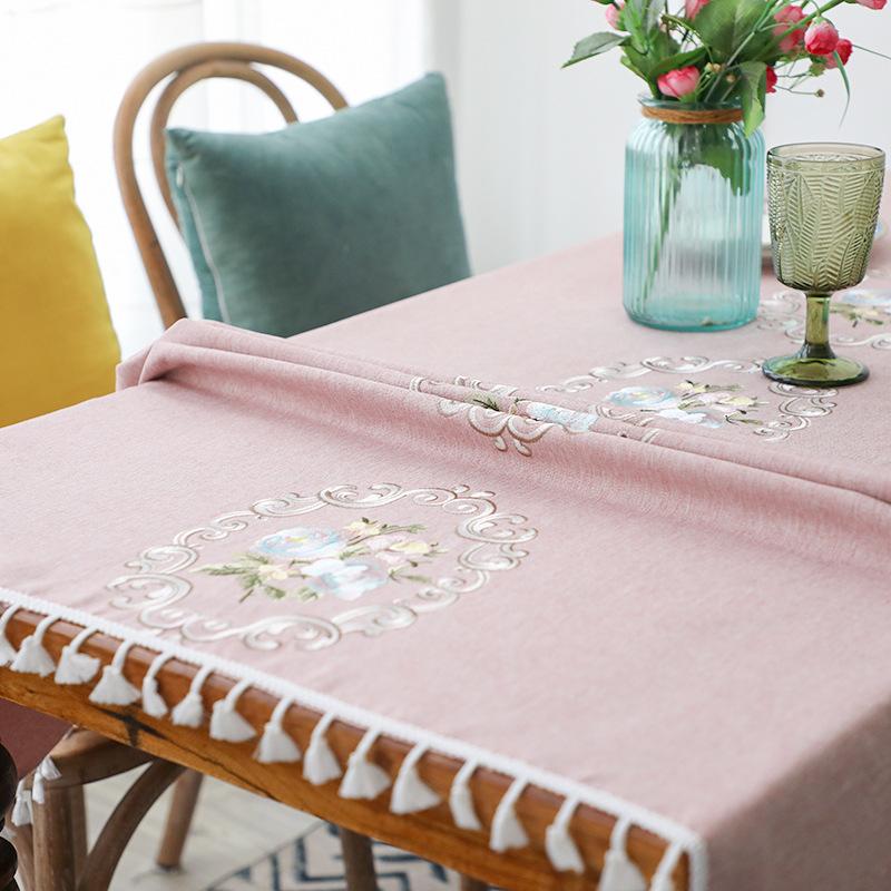 New Nordic Tablecloth Embroidered with Flowers Home Dining Table Cloth Rectangular Simple and Versatile Beautifying Decoration