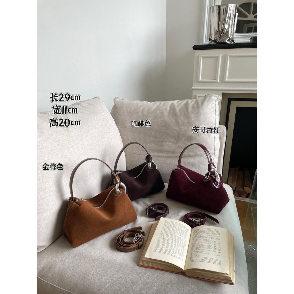 Women's bag leather premium feel matte suede handbag commuter shoulder messenger bag niche design sense 2024 new